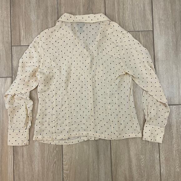 Rafaella 100% Silk Button Down Blouse Cream Black Dot Print Size 10 - Picture 2 of 6